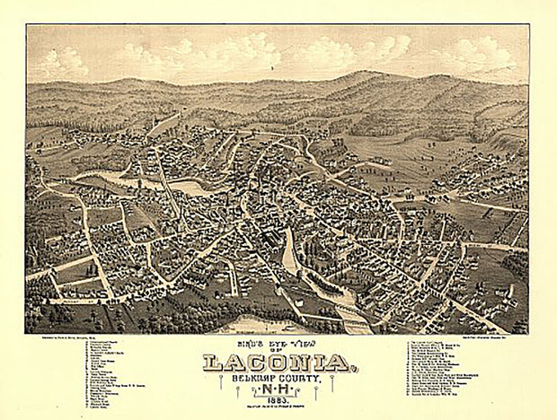 Bird's eye view of Laconia, New Hampshire by Beck & Pauli, 1883