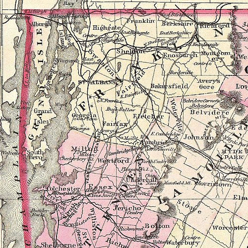 County and Township Map of the States of New Hampshire and Vermont by S. A. Mitchell, 1877