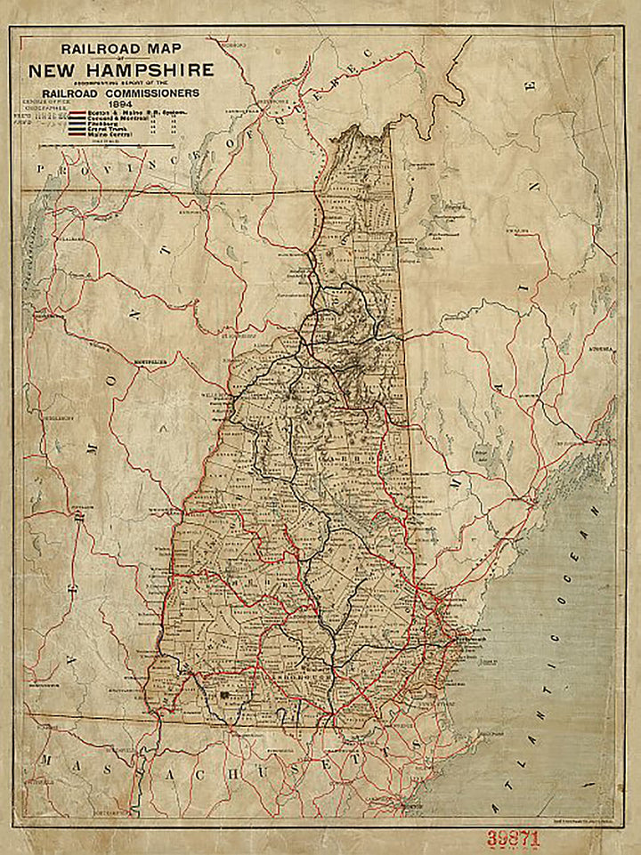 Railroad map of New Hampshire accompanying report of the railroad commissioners, 1894