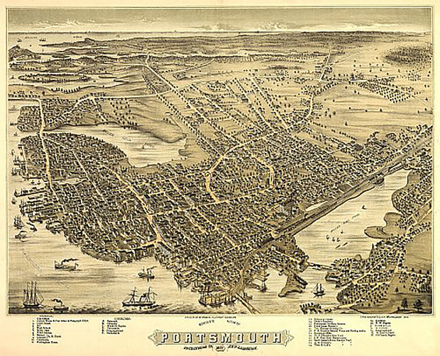 Bird's eye view of Portsmouth, New Hampshire by A. Ruger, 1877