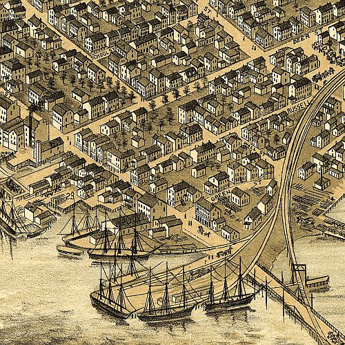 Bird's eye view of Portsmouth, New Hampshire by A. Ruger, 1877