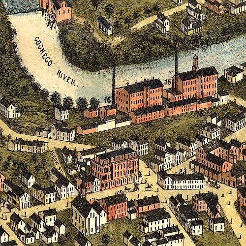 Bird's eye view of Rochester, New Hampshire by J. J. Stoner, 1877