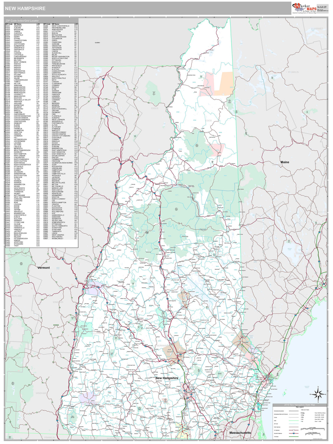 Premium Style Wall Map of New Hampshire