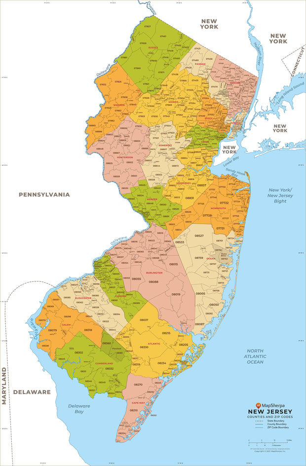 New Jersey Zip Code Map with Counties