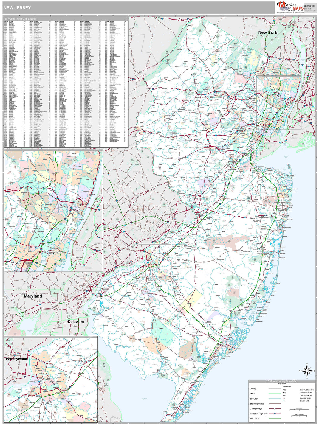 Premium Style Wall Map of New Jersey