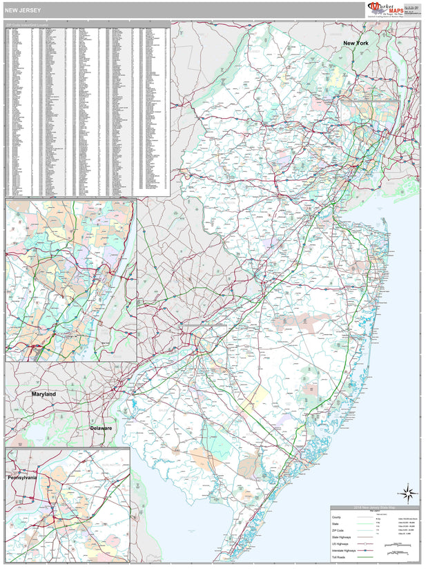 Premium Style Wall Map of New Jersey by Market Maps