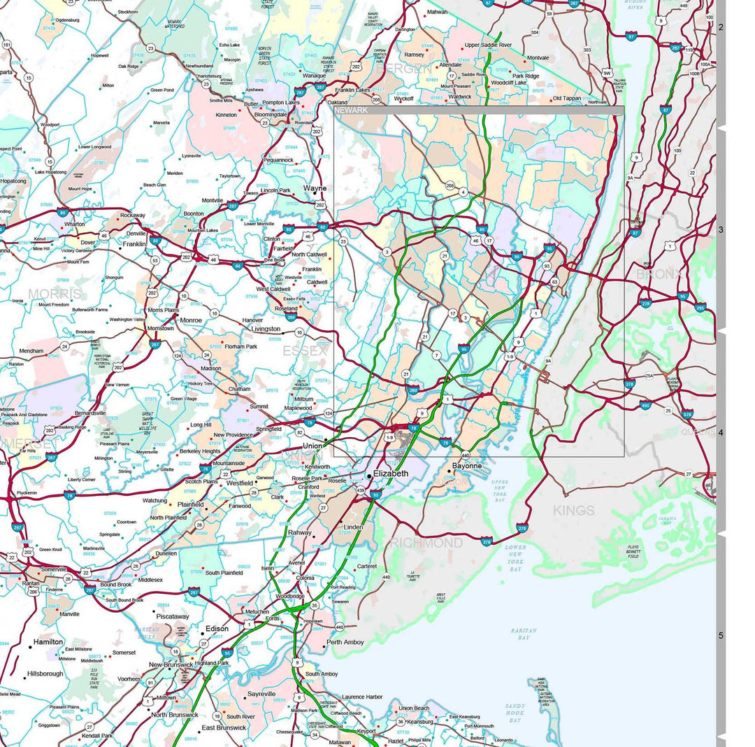 Premium Style Wall Map of New Jersey