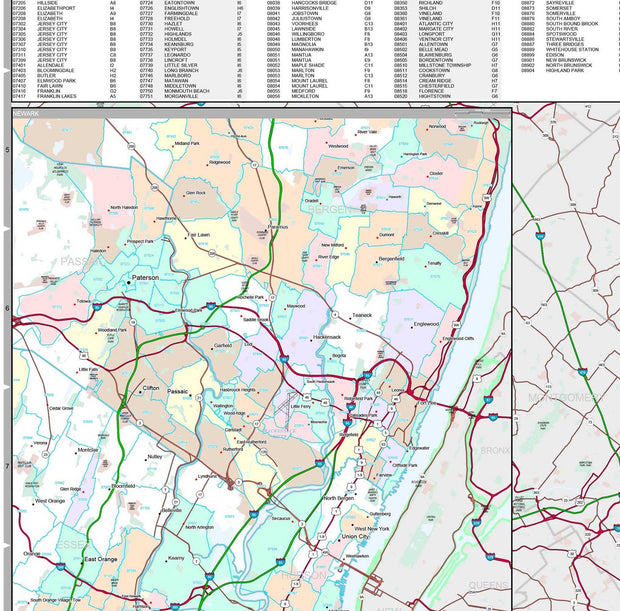 Central Jersey Zip Code Map New Jersey Map Print Poster, Blue