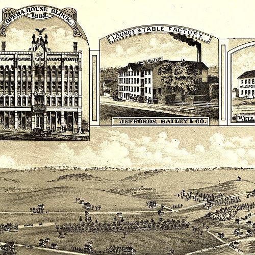 Bird's eye view of the village of Jamestown, New York. Drawn by H. Brosius & A. F. Poole, 1882