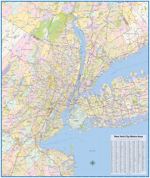 New York City Metro Area Wall Map