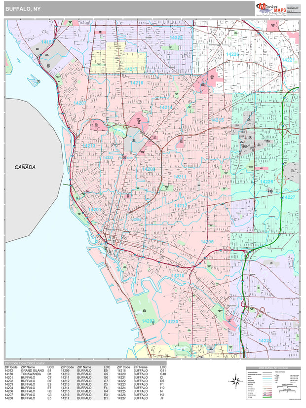 Premium Style Wall Map of Buffalo, NY by Market Maps