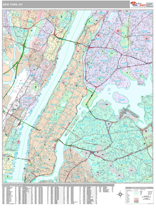 Premium Style Wall Map of New York, NY by Market Maps