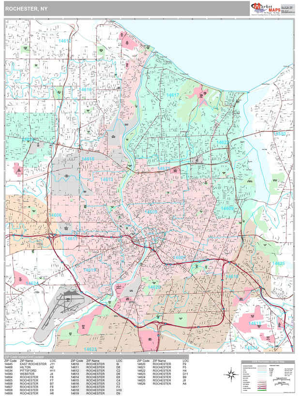 Premium Style Wall Map of Rochester, NY by Market Maps