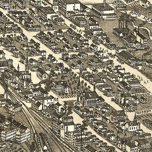 Panoramic view of Akron, Ohio by Beck &amp; Pauli, 1882