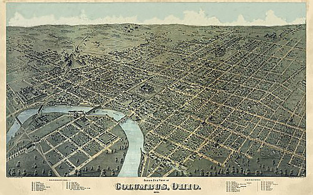 Birds eye view of Columbus, Ohio by H. H. &amp; O. H. Bailey, 1872