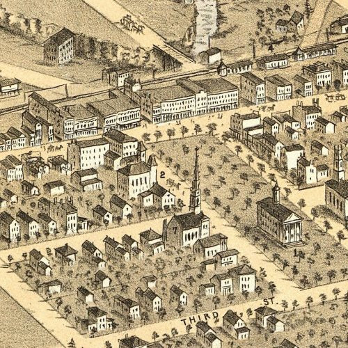 Bird's eye view of the town of Elyria, Ohio by A. Ruger, 1868