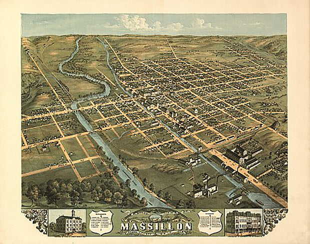 Bird's eye view of Massillon, Ohio by A. Ruger, 1870