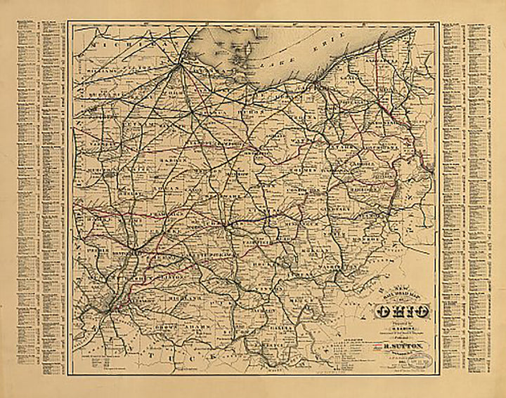 New rail road map of Ohio prepared by H. Sabine, Commissioner of Rail Roads &amp; Telegraphs, 1882