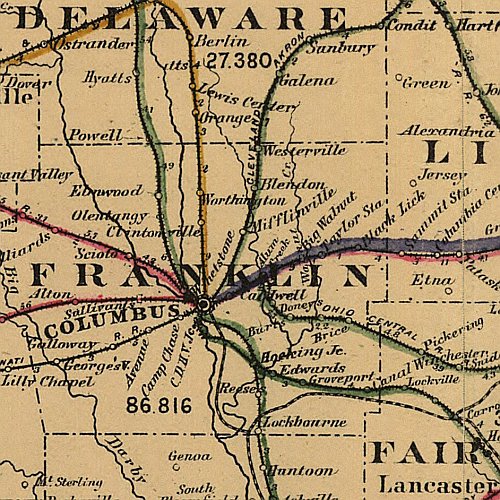 New rail road map of Ohio prepared by H. Sabine, Commissioner of Rail Roads & Telegraphs, 1882