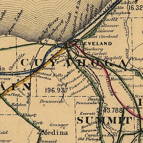 New rail road map of Ohio prepared by H. Sabine, Commissioner of Rail Roads & Telegraphs, 1882