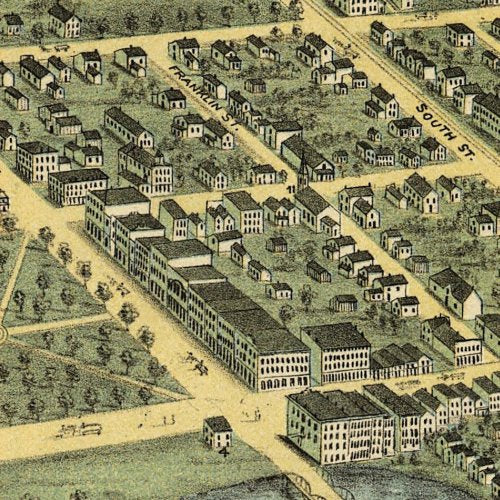 Bird's eye view of Warren, Ohio by A. Ruger, 1870