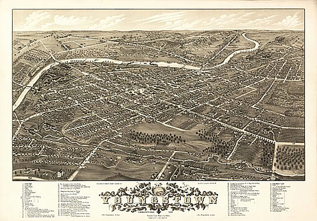 Panoramic view of the city of Youngstown, Ohio by A. Ruger, 1882