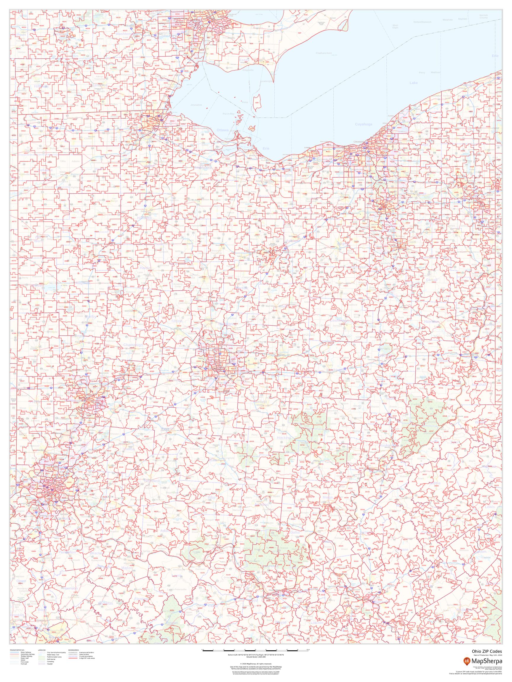Ohio Zip Code Map American Map Store OHWM003 1 
