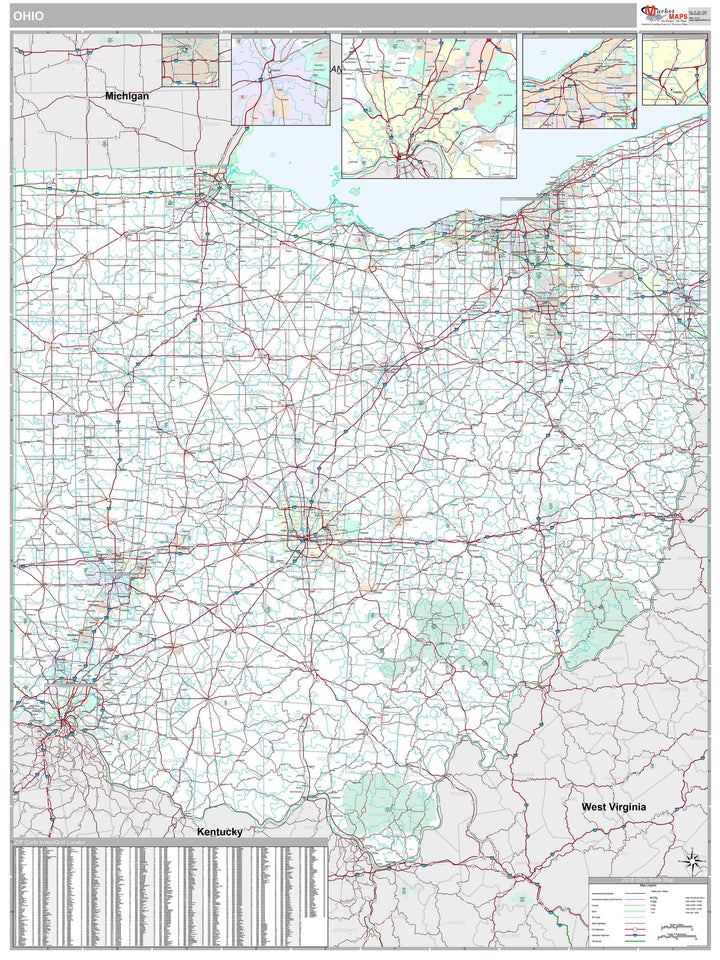 Premium Style Wall Map of Ohio