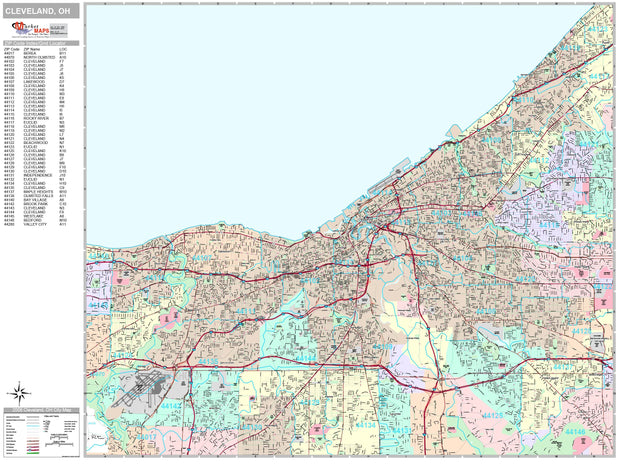 Premium Style Wall Map of Cleveland by Market Maps