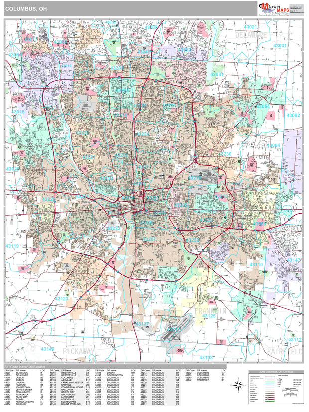 Premium Style Wall Map of Columbus, OH by Market Maps