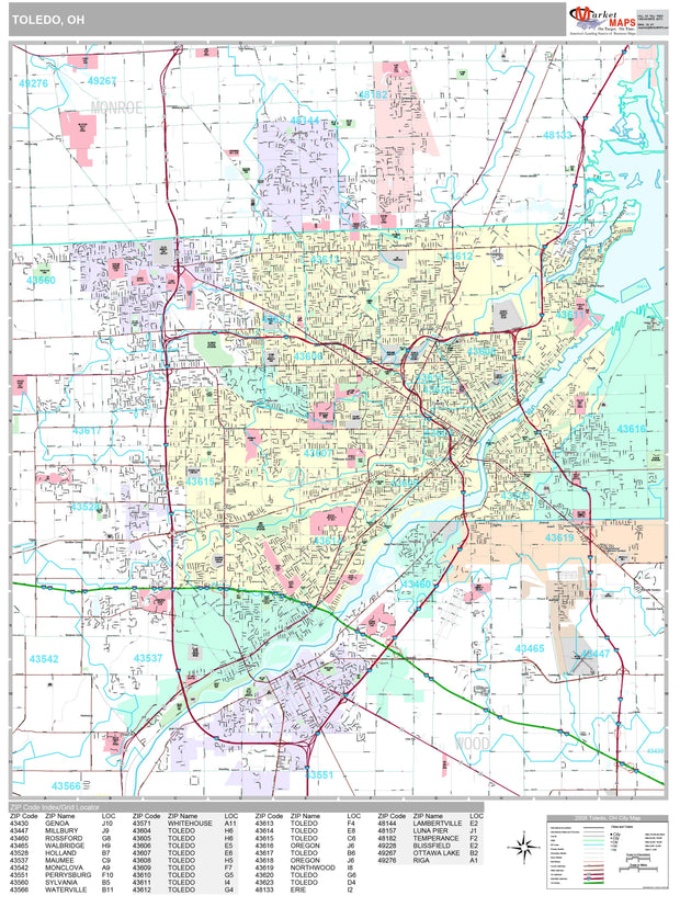 Premium Style Wall Map of Toledo, OH by Market Maps