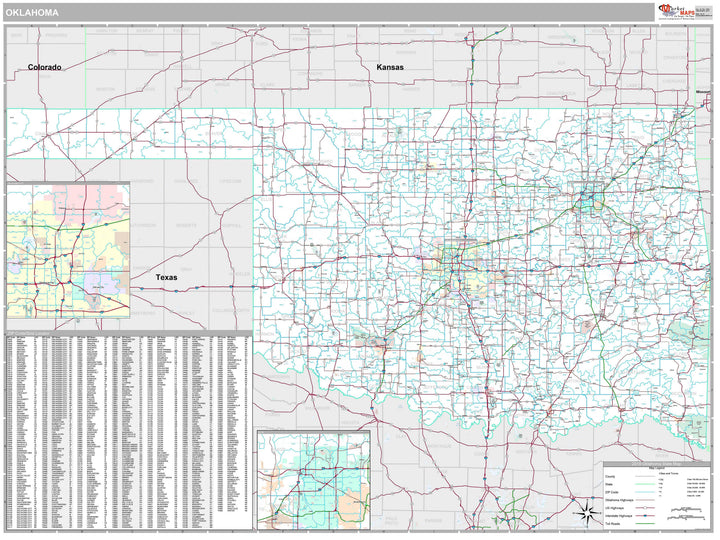 Premium Style Wall Map of Oklahoma