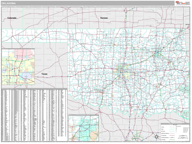 Premium Style Wall Map of Oklahoma by Market Maps