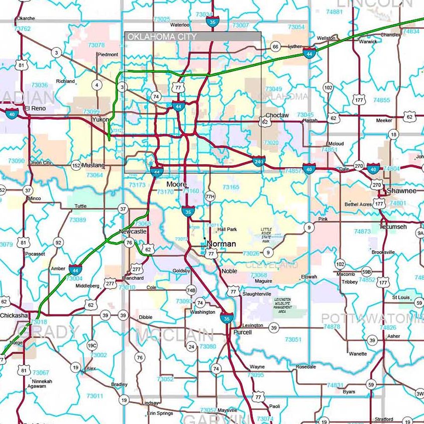 Premium Style Wall Map of Oklahoma