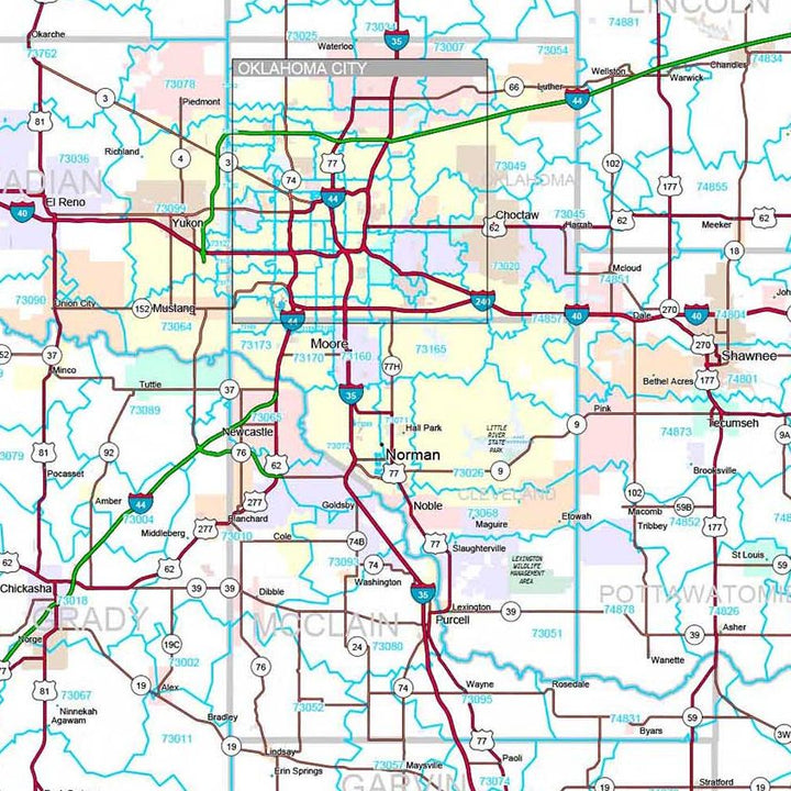 Premium Style Wall Map of Oklahoma