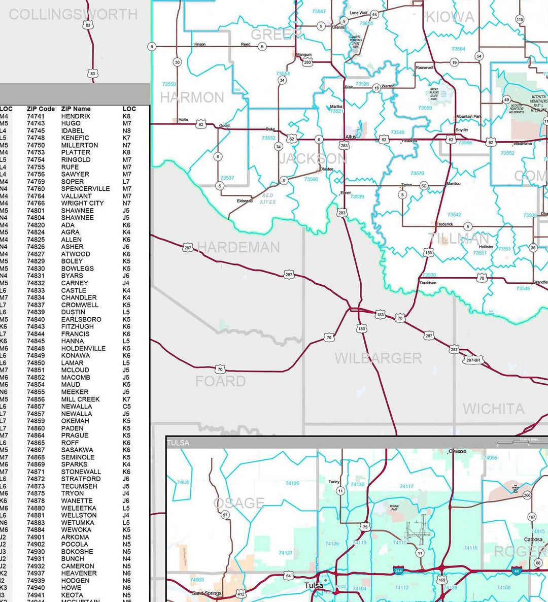Premium Style Wall Map of Oklahoma