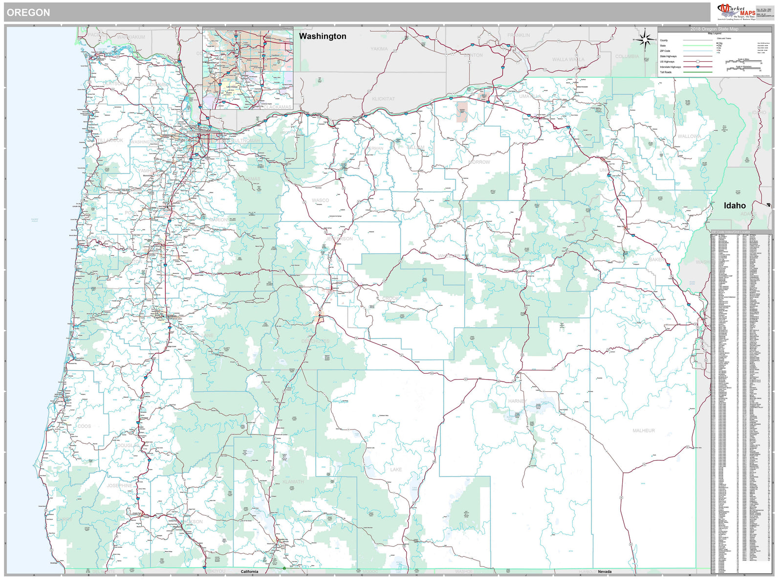 Premium Style Wall Map of Oregon