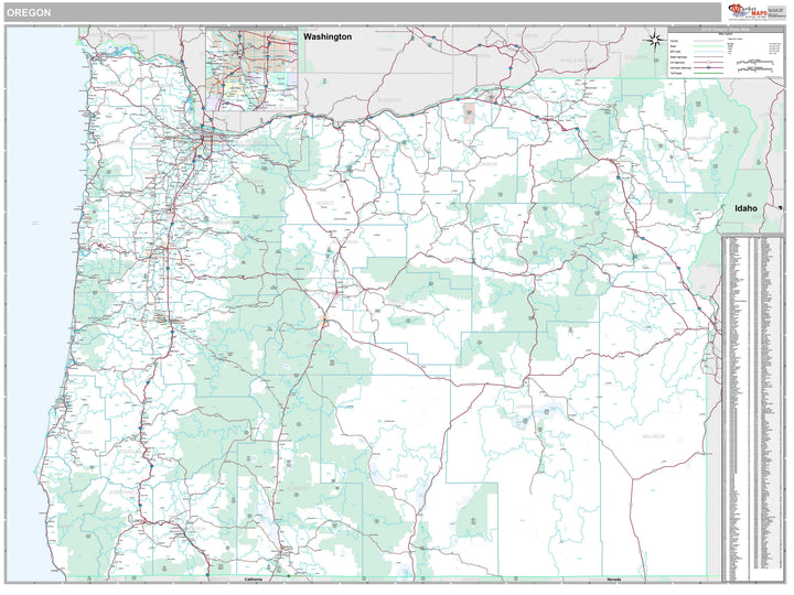 Premium Style Wall Map of Oregon