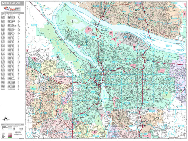 Premium Style Wall Map of Portland, OR by Market Maps