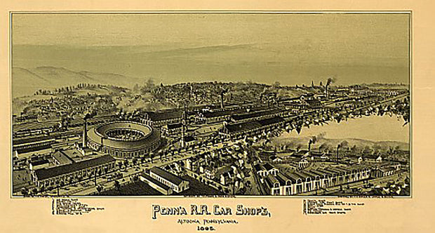 Pennsylvania R.R. Car shops in Altoona, PA by T. M. Fowler, 1895