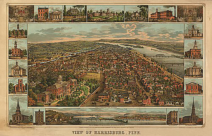 Harrisburg, Pennsylvania by E. Sachse &amp; Co, 1855