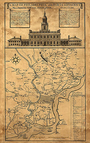 A map of Philadelphia and parts adjacent with a perspective view of the State-House by N. Scull and G. Heap, 1752