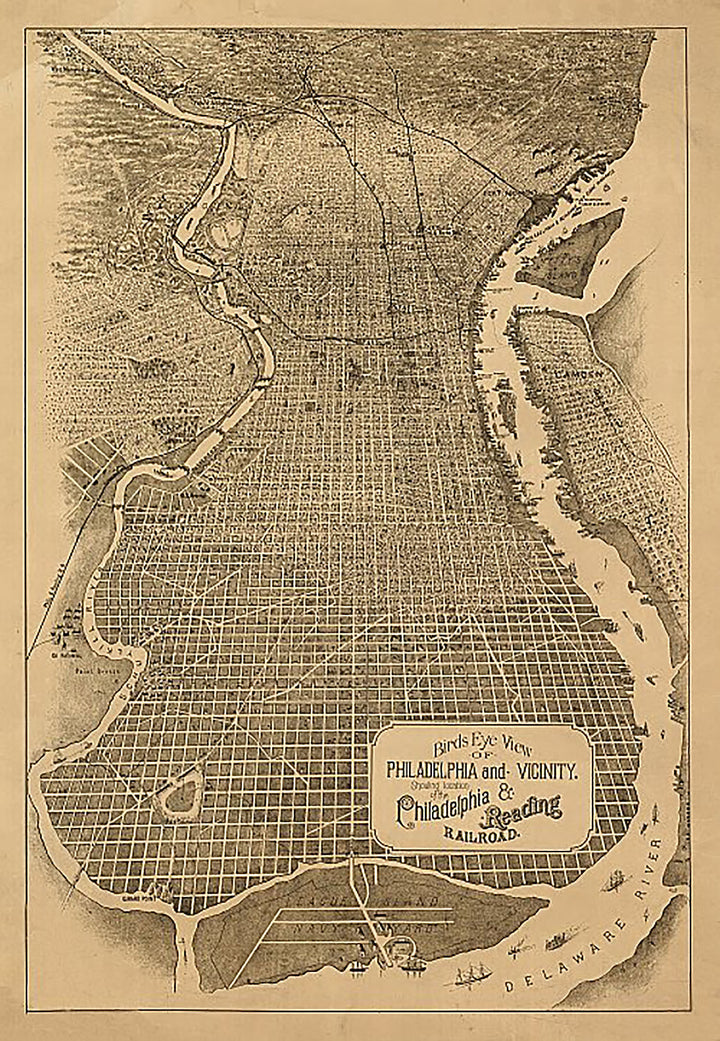 Birds eye view of Philadelphia and vicinity showing location of the Philadelphia &amp; Reading Railroad, 1870(?)