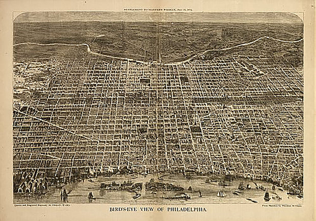 Bird's eye view of Philadelphia from sketches by Theodore R. Davis, 1872