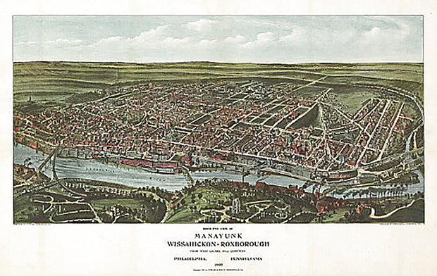 Birds eye view of Manayunk, Wissahickon=Roxborough from West Laurel Hill Cemetery, Philadelphia, Pennsylvania by T. M. Fowler, 1907