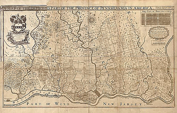 A map of the improved part of the Province of Pennsilvania in America by Tho. Holme Survey, 1695