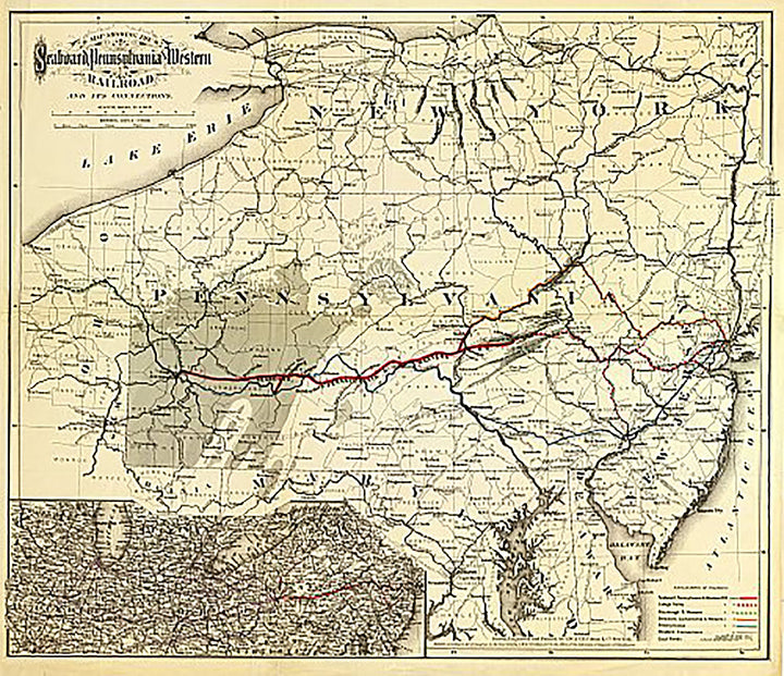 Map showing the Seaboard, Pennsylvania and Western Railroad and its connections by G.W. &amp; C.B. Colton &amp; Co., 1884