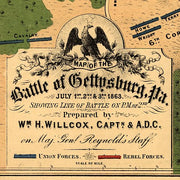 Map of the battle of Gettysburg showing line of battle on the evening of the 2nd by Capt. Wm. H. Willcox