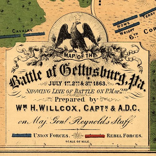 Map of the battle of Gettysburg showing line of battle on the evening of the 2nd by Capt. Wm. H. Willcox