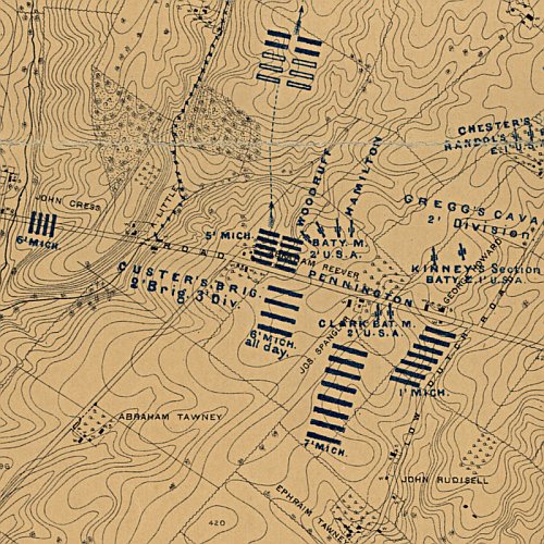 Map of the field of operations of Gregg's (Union) & Stuart's (Confederate) cavalry at the battle of Gettysburg, July 3rd, 1863